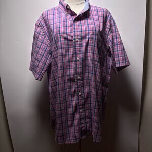 Chaps Easy Care Short Sleeve Button Down Plaid Shirt Size XL